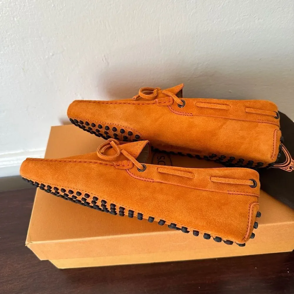 Tod's Men's Orange Soft Suede slip-on comfort Loafers size EU38/ US5,5 NIB